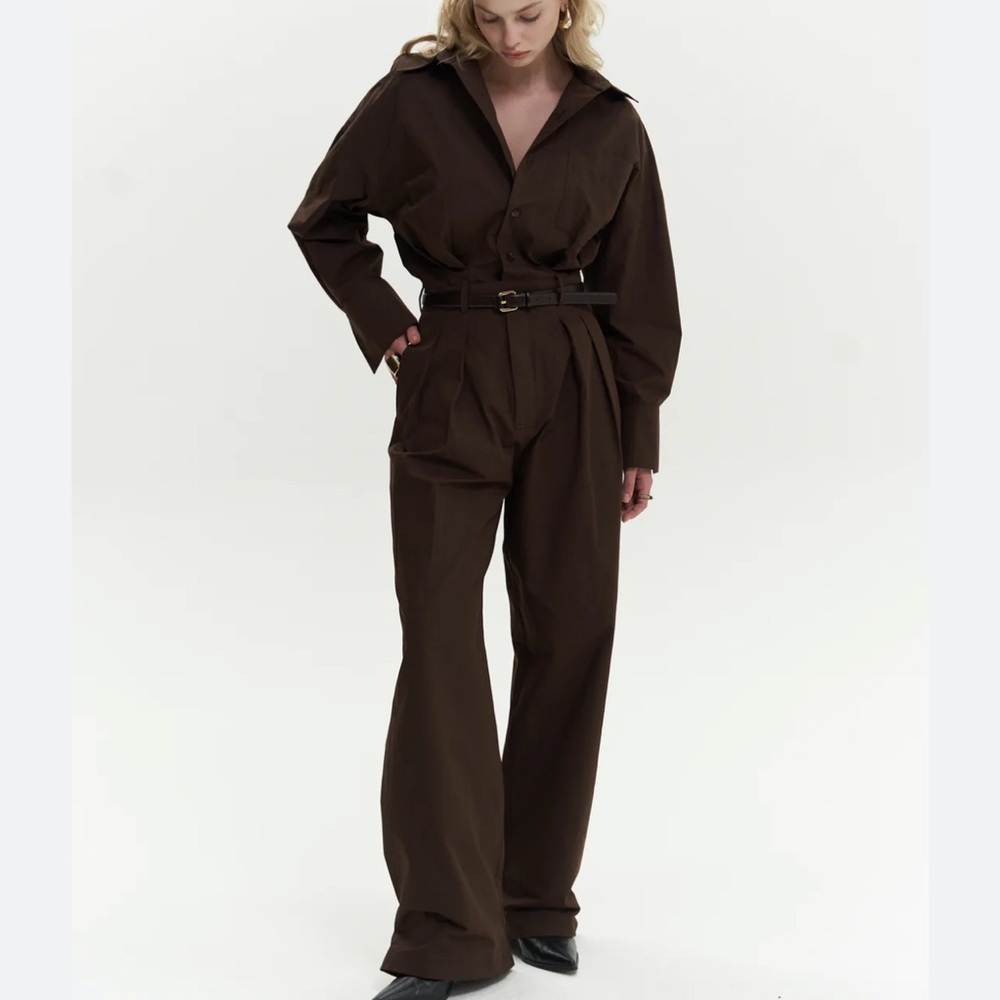 Piral BUTTON DETAILED UTILITIY JUMPSUIT BROWN